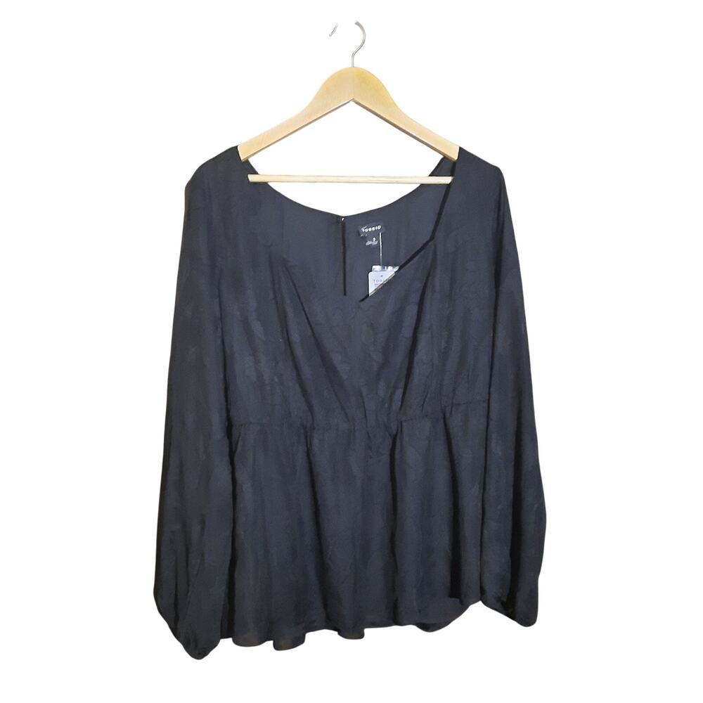 Torrid Womens Black Long Sleeve Peplum Floral Lace Overlay Top Size 3X NWT